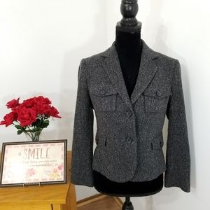 Zara Woman Black/Gray Wool Blend Blazer Jacket